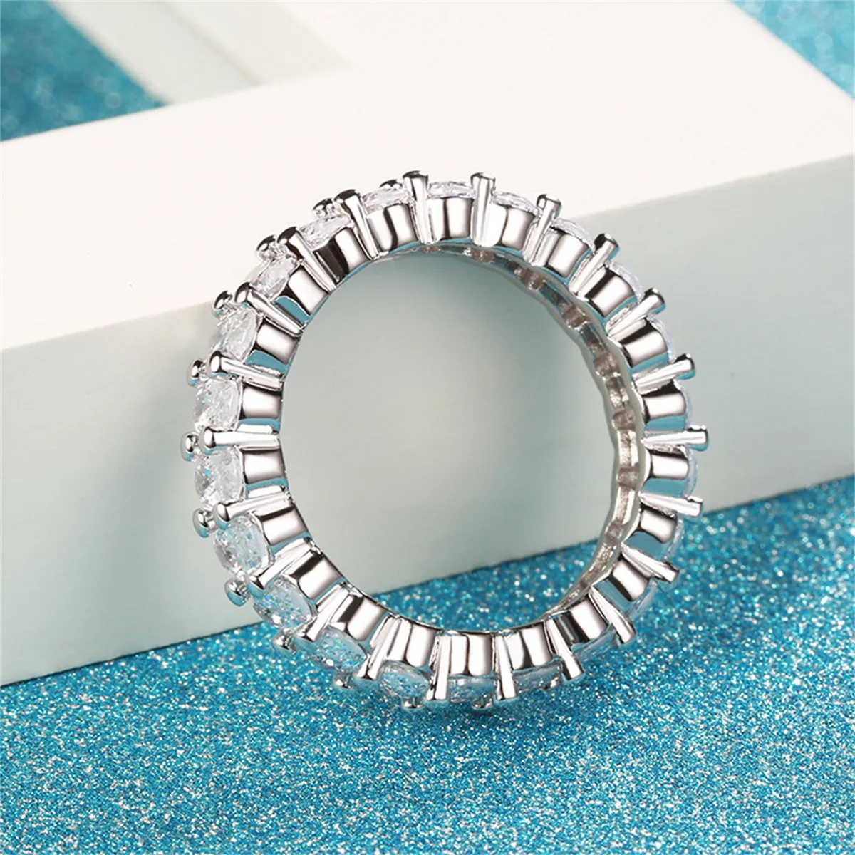 Clear Crystal & Silver-Plated Oval Band Ring