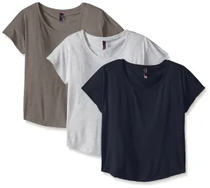 Clementine Women's Tri-Blend Scoop Neck Dolman Sleeve Top (Pack of 3)
