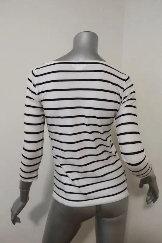 Club Monaco Boatneck Top White/Black Striped Cotton Jersey Size Extra Small