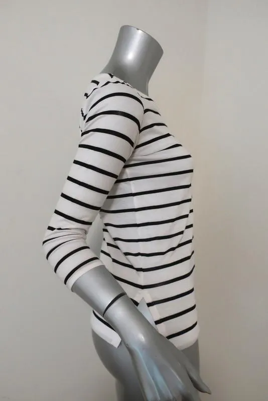 Club Monaco Boatneck Top White/Black Striped Cotton Jersey Size Extra Small