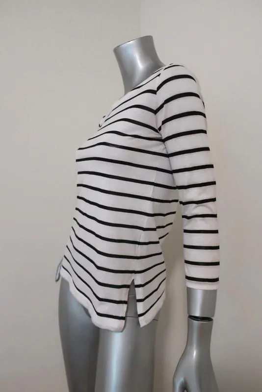 Club Monaco Boatneck Top White/Black Striped Cotton Jersey Size Extra Small
