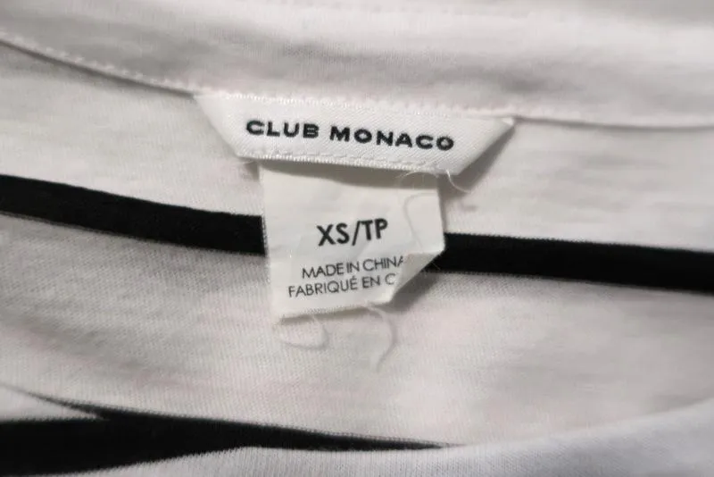 Club Monaco Boatneck Top White/Black Striped Cotton Jersey Size Extra Small