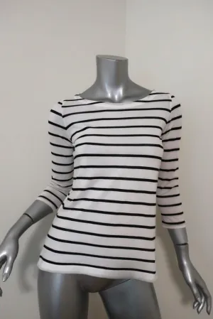 Club Monaco Boatneck Top White/Black Striped Cotton Jersey Size Extra Small