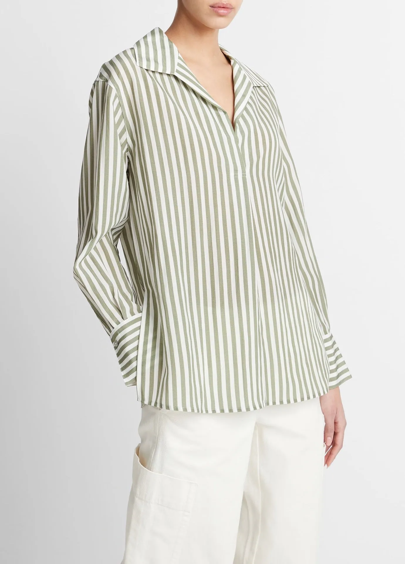 Coast Striped Stripe Shaped Collar Pullover (Sea Fern)