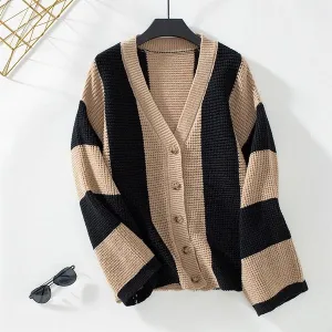 Color block striped knit cardigan