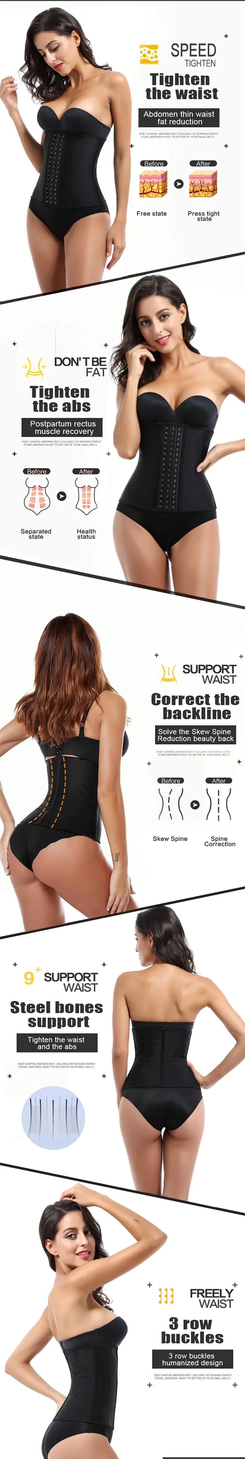 Corset Waist Latex Belly Slim Belt Body Shaper Modeling Strap 9 Steel Boned Waist Clincher