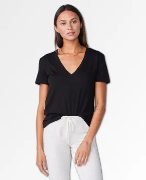 Cotton Modal Relaxed V-Neck Tee Black