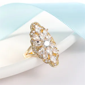 Crystal & 18K Gold-Plated Pear-Cut Pavé Statement Ring