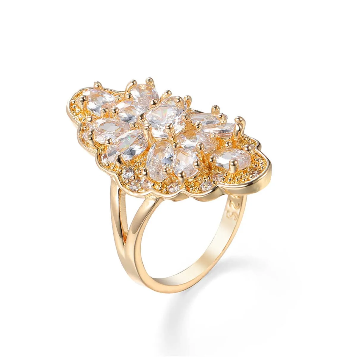 Crystal & 18K Gold-Plated Pear-Cut Pavé Statement Ring