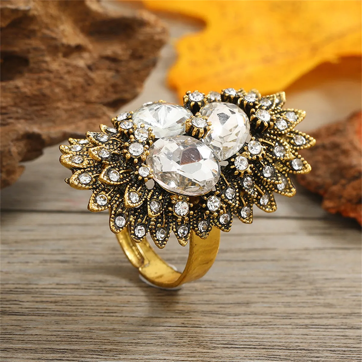 Crystal & Cubic Zirconia 18K Gold-Plated Botany Statement Ring