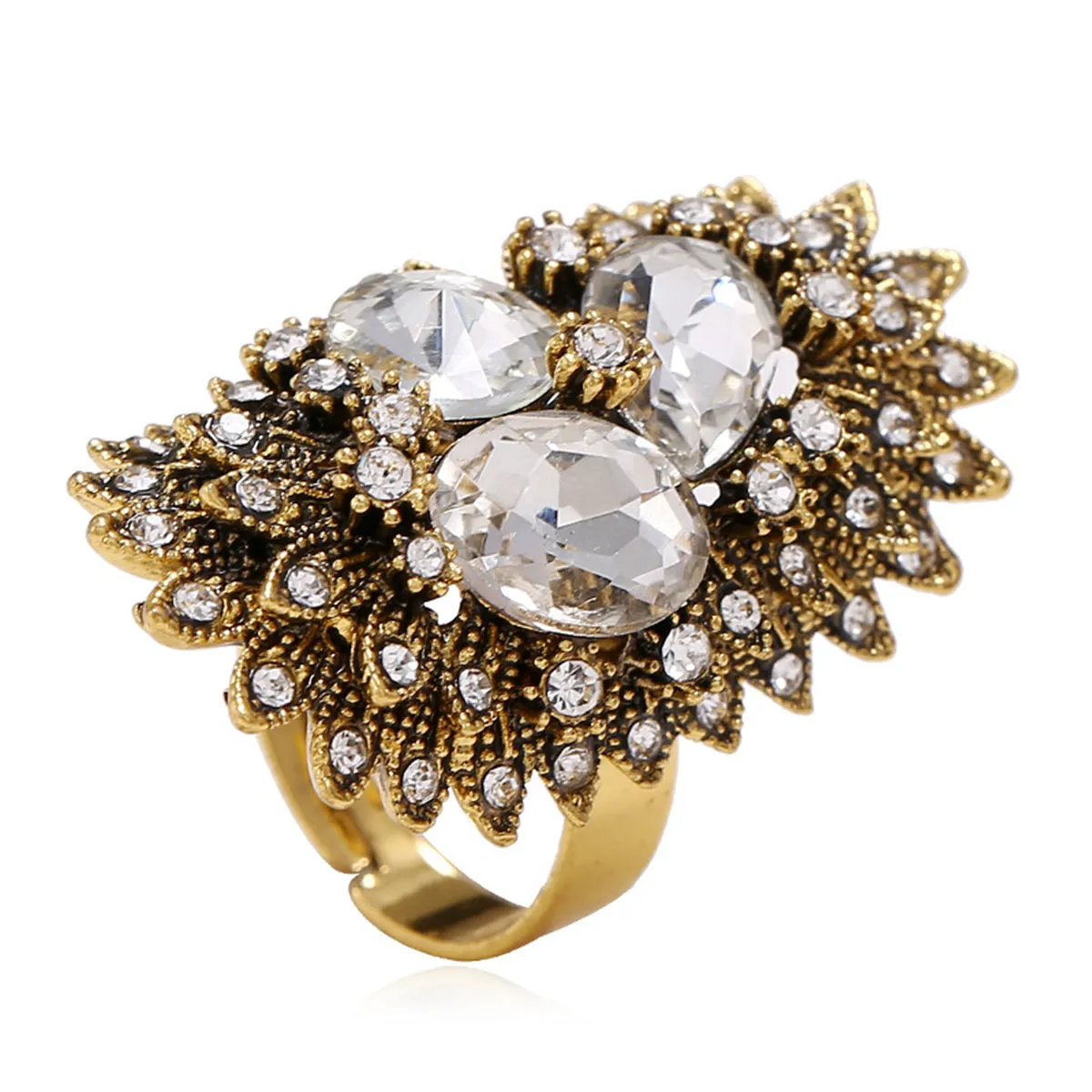 Crystal & Cubic Zirconia 18K Gold-Plated Botany Statement Ring