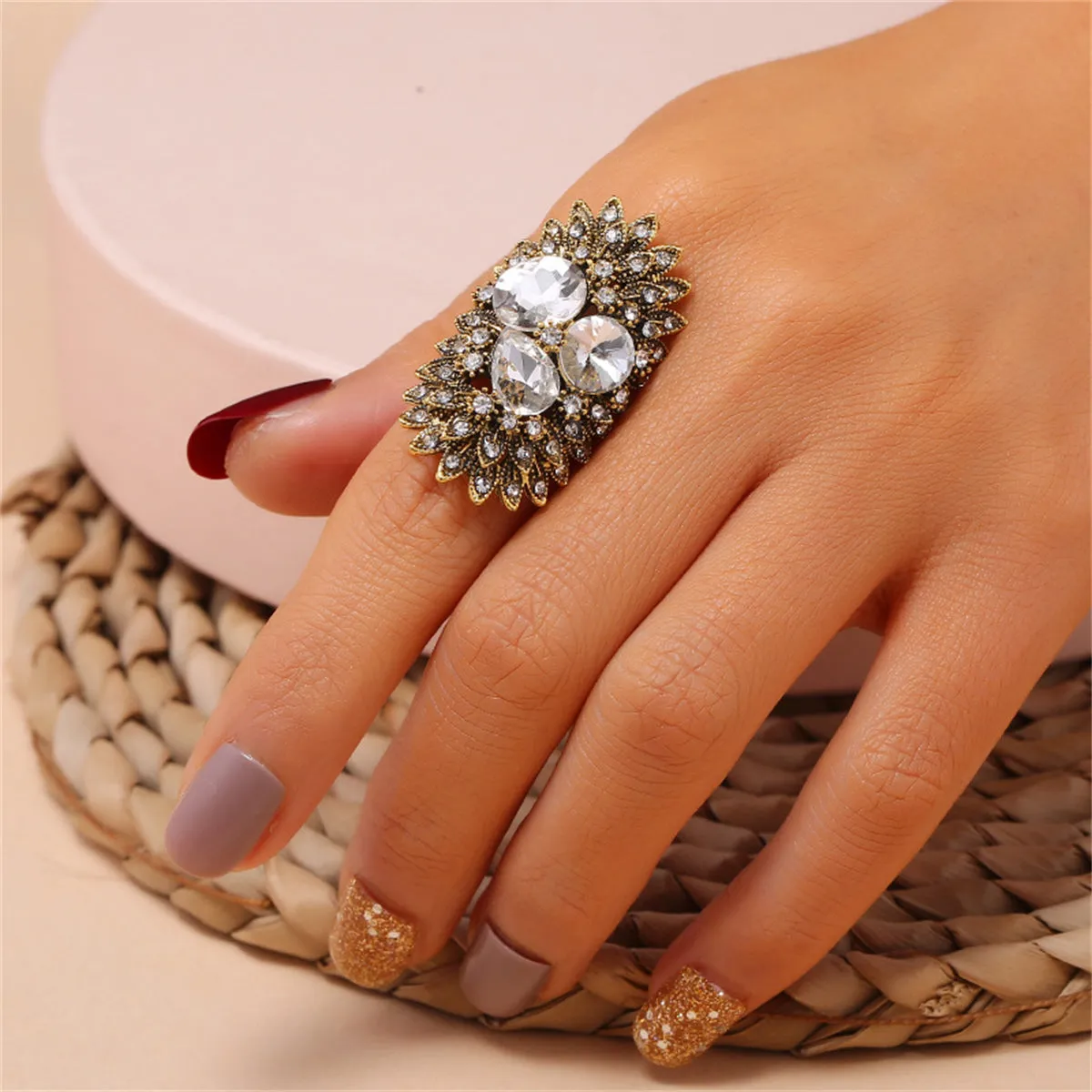 Crystal & Cubic Zirconia 18K Gold-Plated Botany Statement Ring