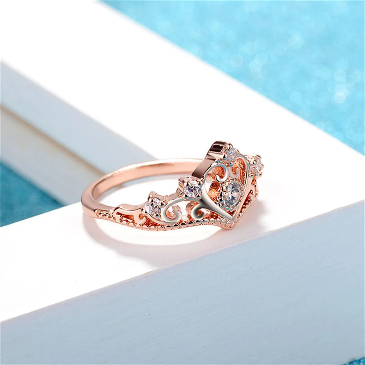 Crystal & Cubic Zirconia 18K Rose Gold-Plated Crown Ring
