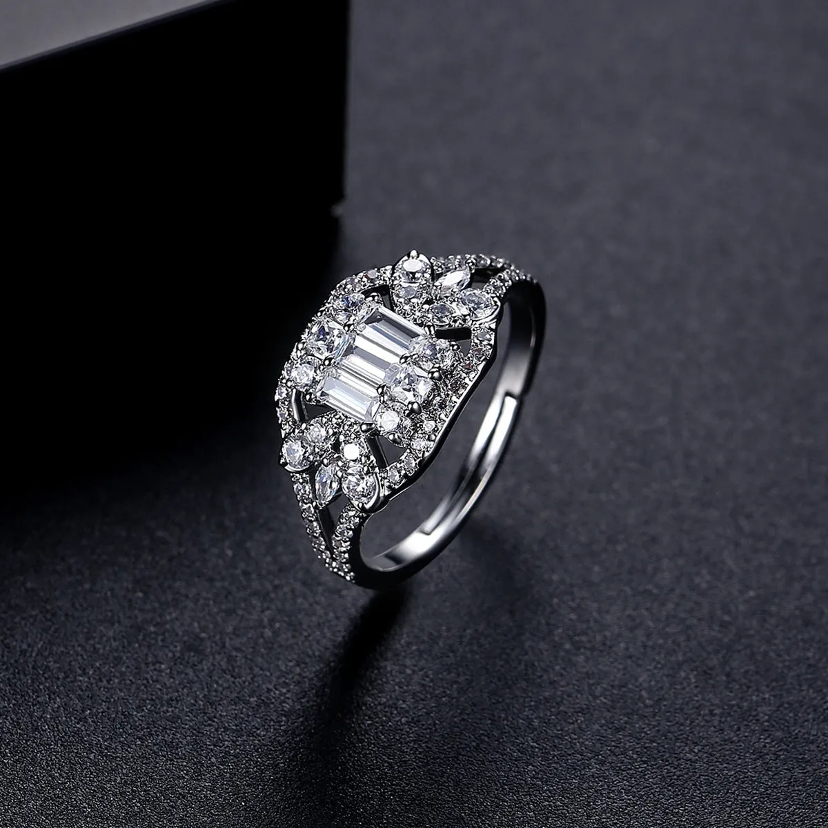 Crystal & Cubic Zirconia Geometric Adjustable Ring