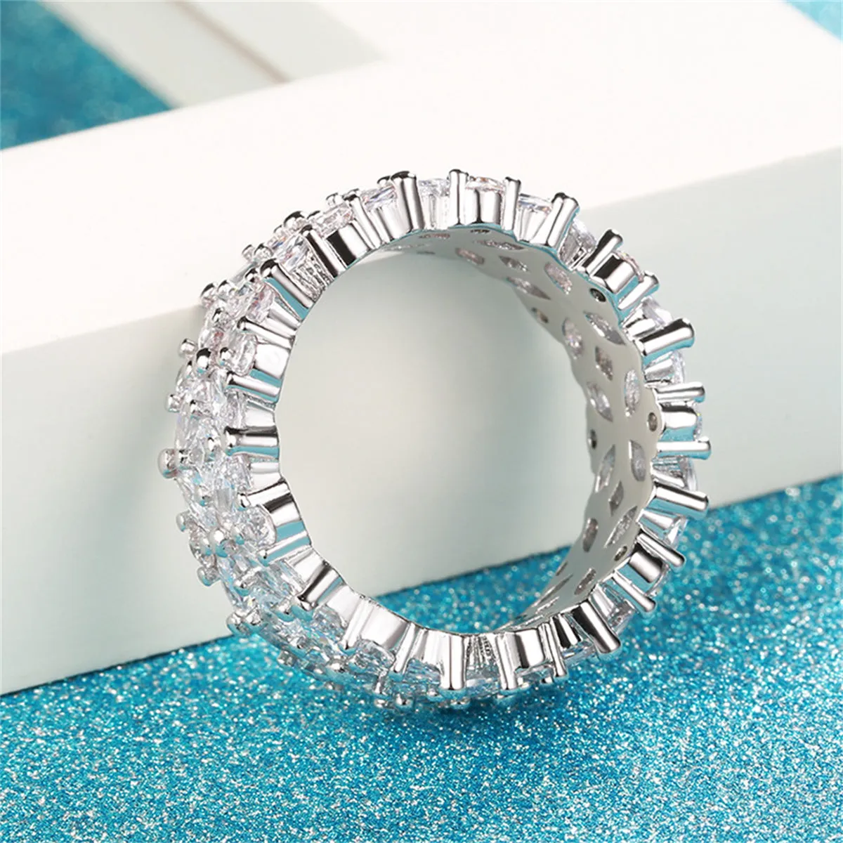 Crystal & Cubic Zirconia Silver-Plated Flower Band Ring
