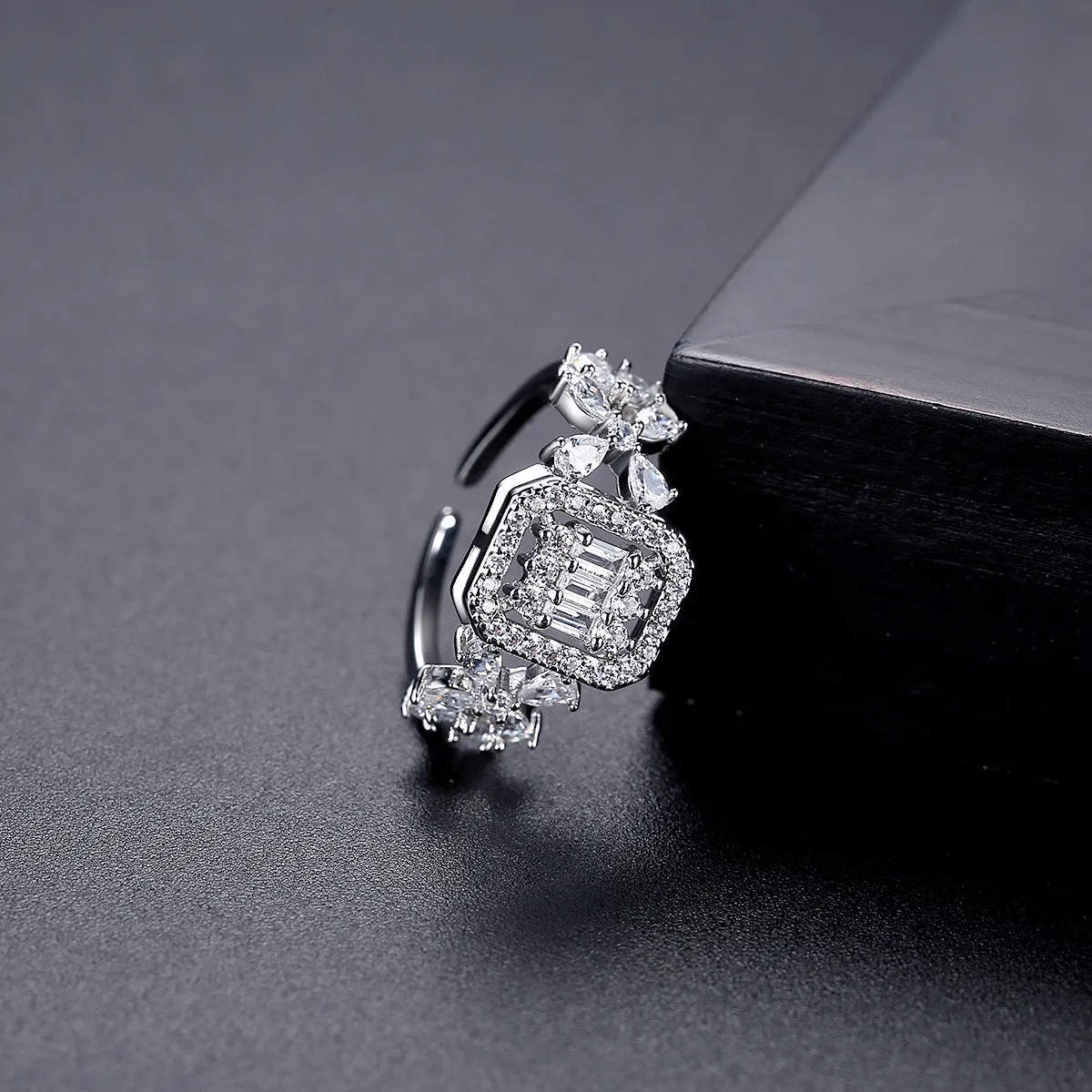 Crystal & Cubic Zirconia Square Open Ring