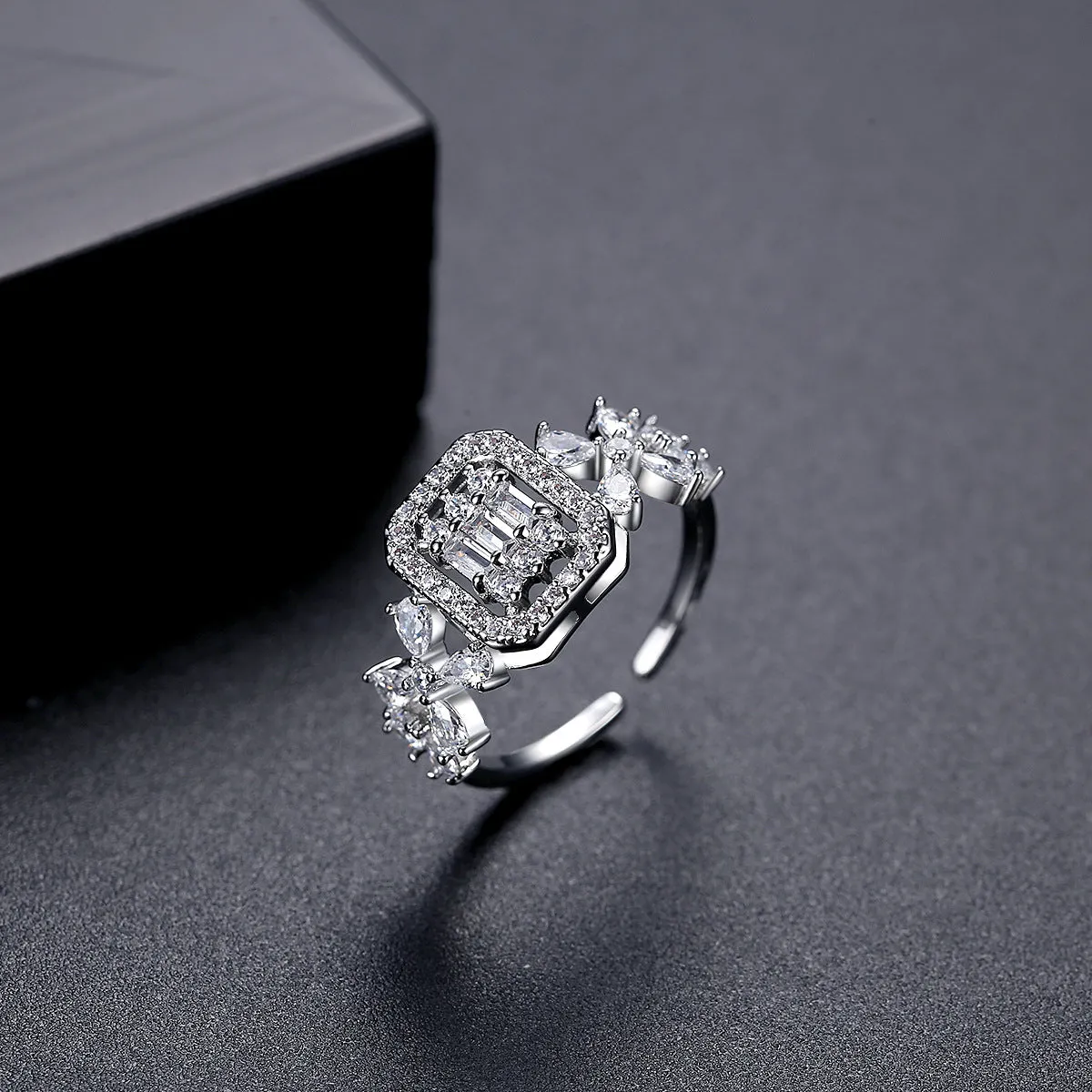 Crystal & Cubic Zirconia Square Open Ring