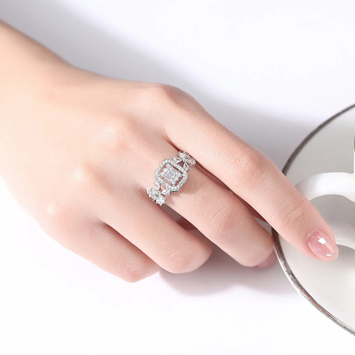 Crystal & Cubic Zirconia Square Open Ring