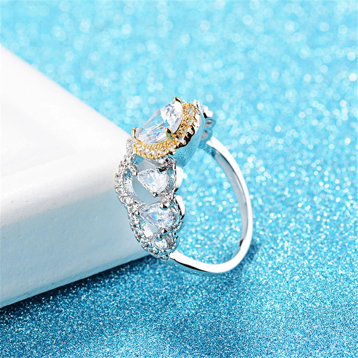 Crystal & Cubic Zirconia Two-Tone Teardrop Ring