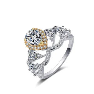 Crystal & Cubic Zirconia Two-Tone Teardrop Ring