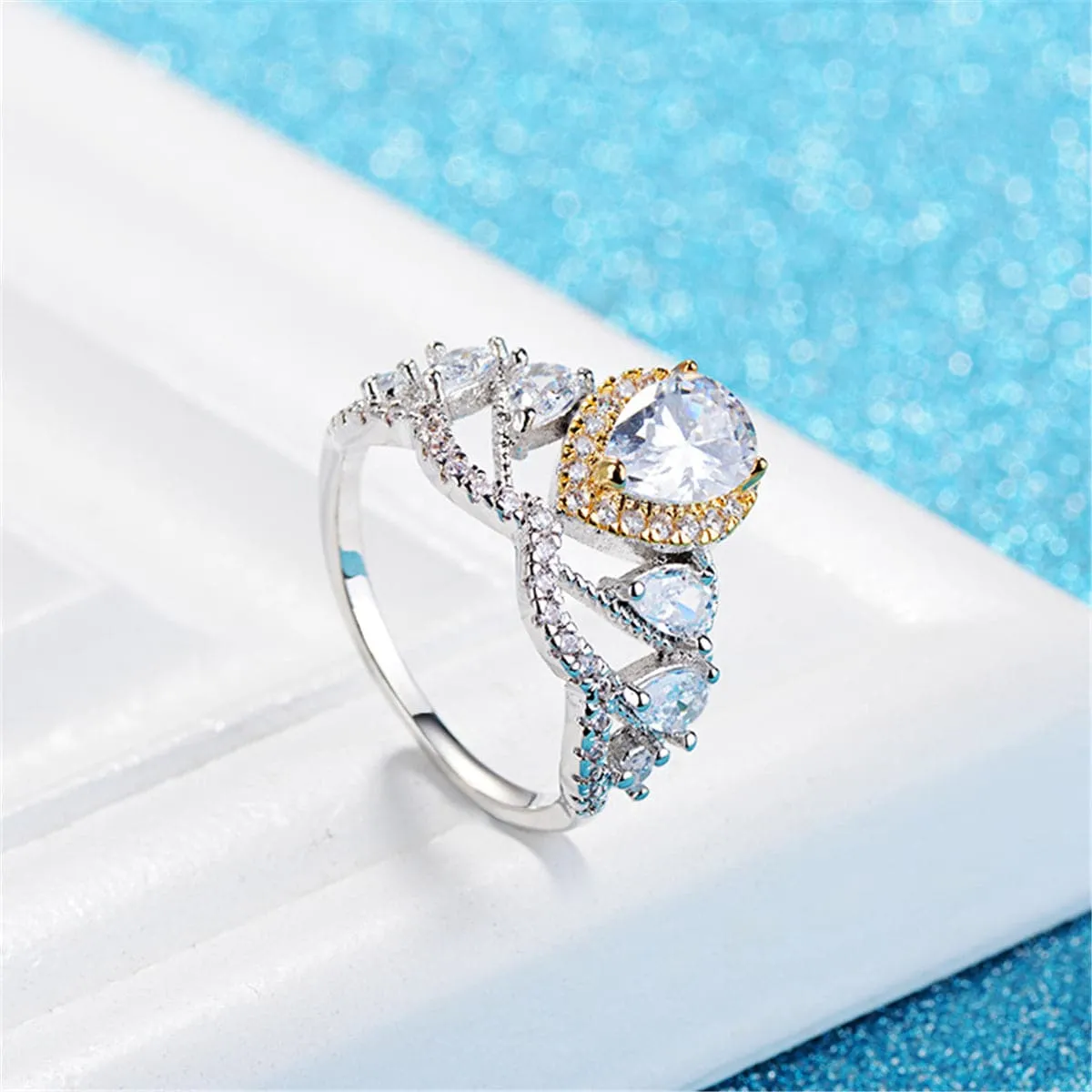 Crystal & Cubic Zirconia Two-Tone Teardrop Ring