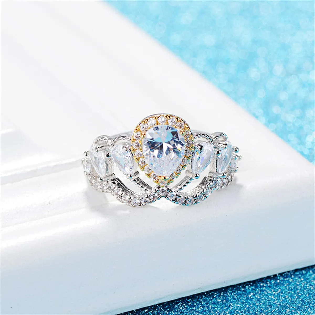 Crystal & Cubic Zirconia Two-Tone Teardrop Ring