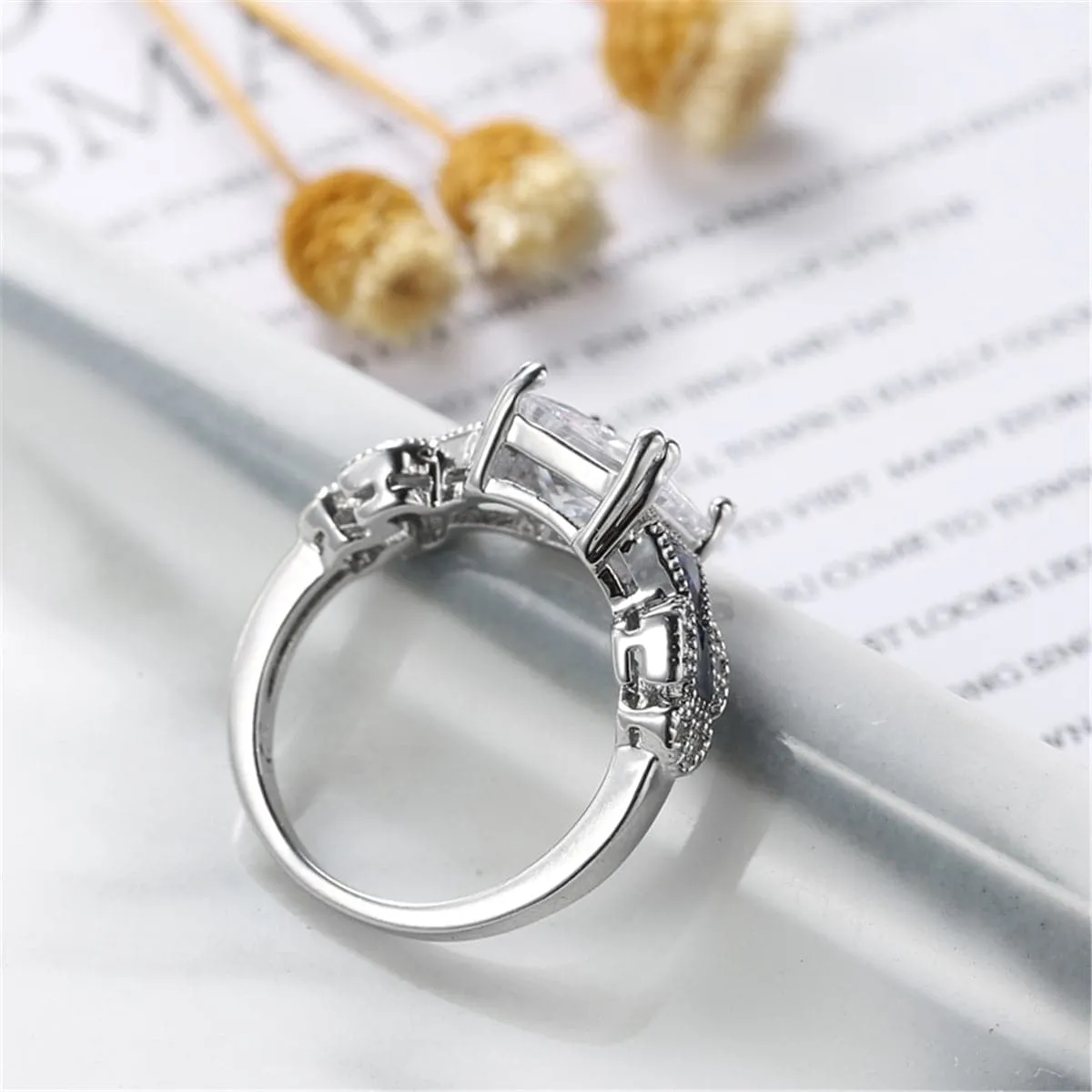 Crystal & Silver-Plated Princess-Cut Prong-Set Ring