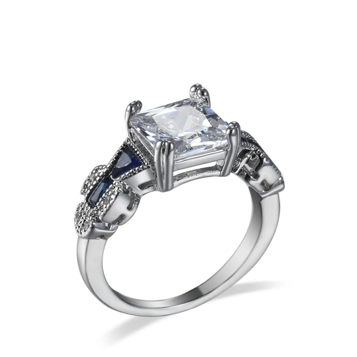 Crystal & Silver-Plated Princess-Cut Prong-Set Ring