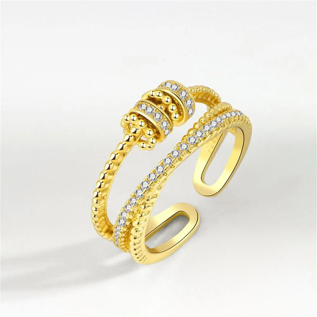 Cubic Zirconia & 18K Gold-Plated Coil Crisscross Open Ring