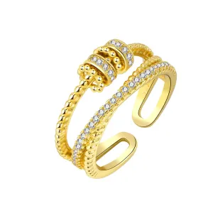 Cubic Zirconia & 18K Gold-Plated Coil Crisscross Open Ring