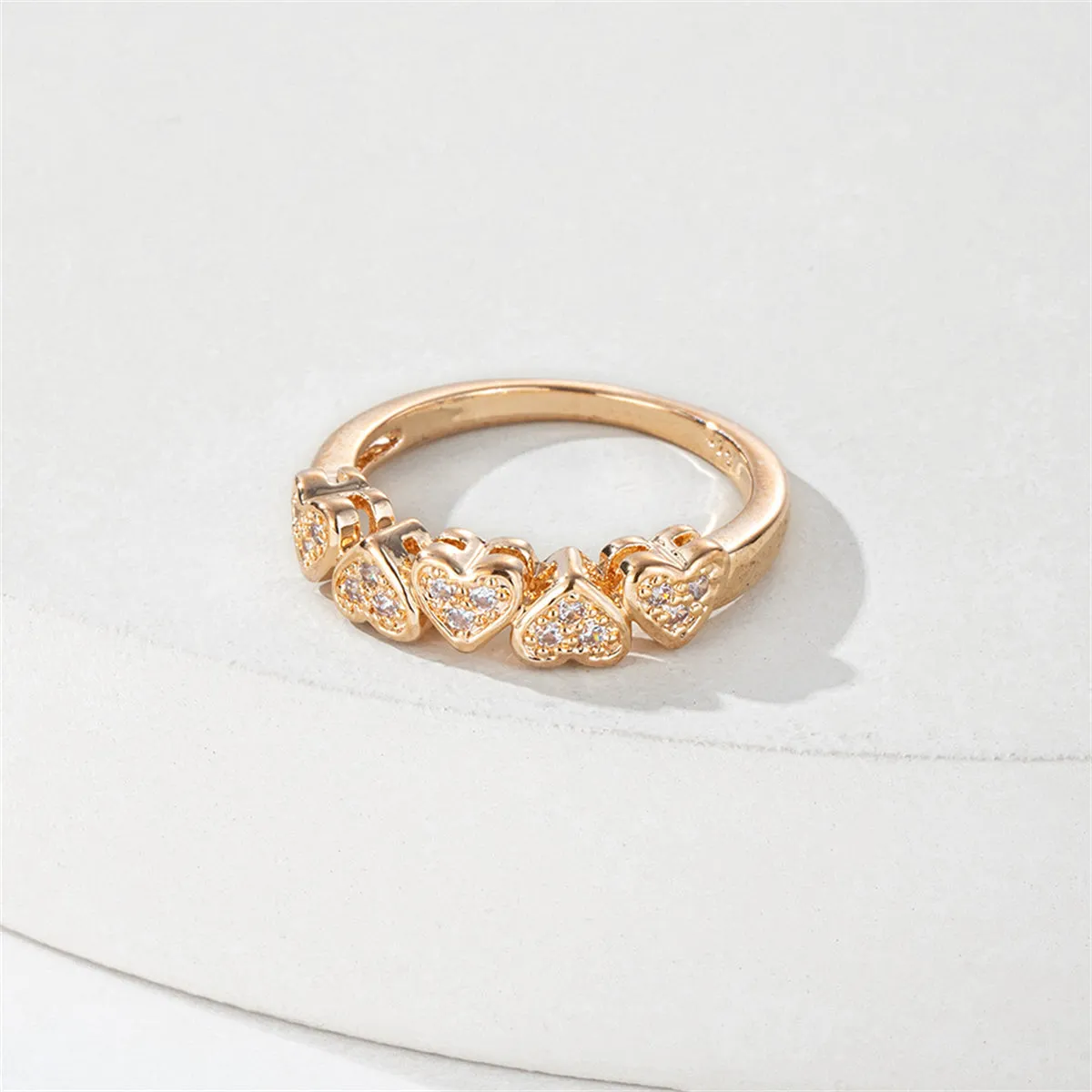 Cubic Zirconia & 18K Gold-Plated Heart Band Ring