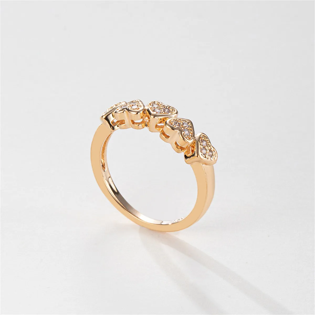 Cubic Zirconia & 18K Gold-Plated Heart Band Ring