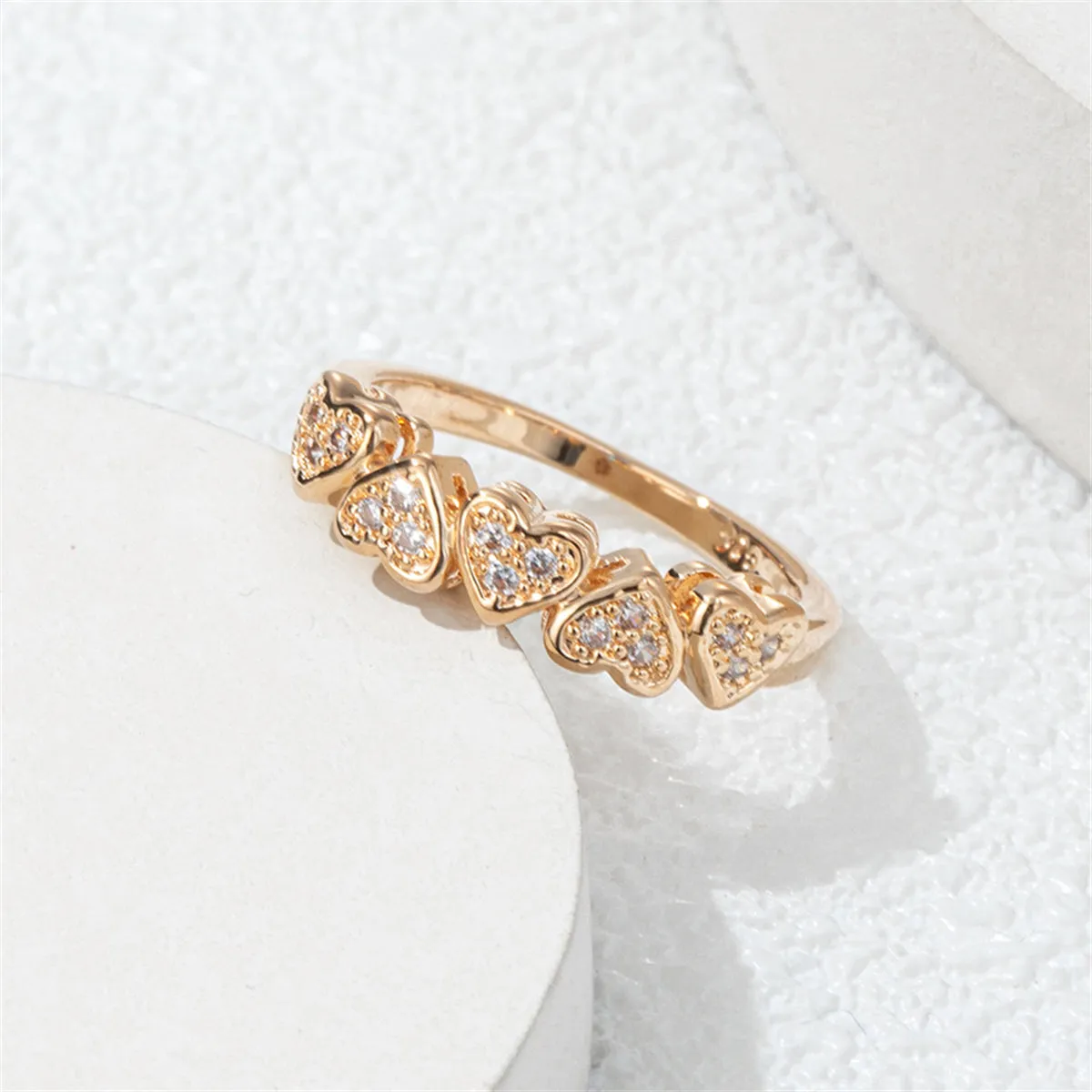 Cubic Zirconia & 18K Gold-Plated Heart Band Ring