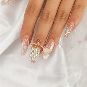 Cubic Zirconia & 18K Gold-Plated Rhombus Open Midi Ring