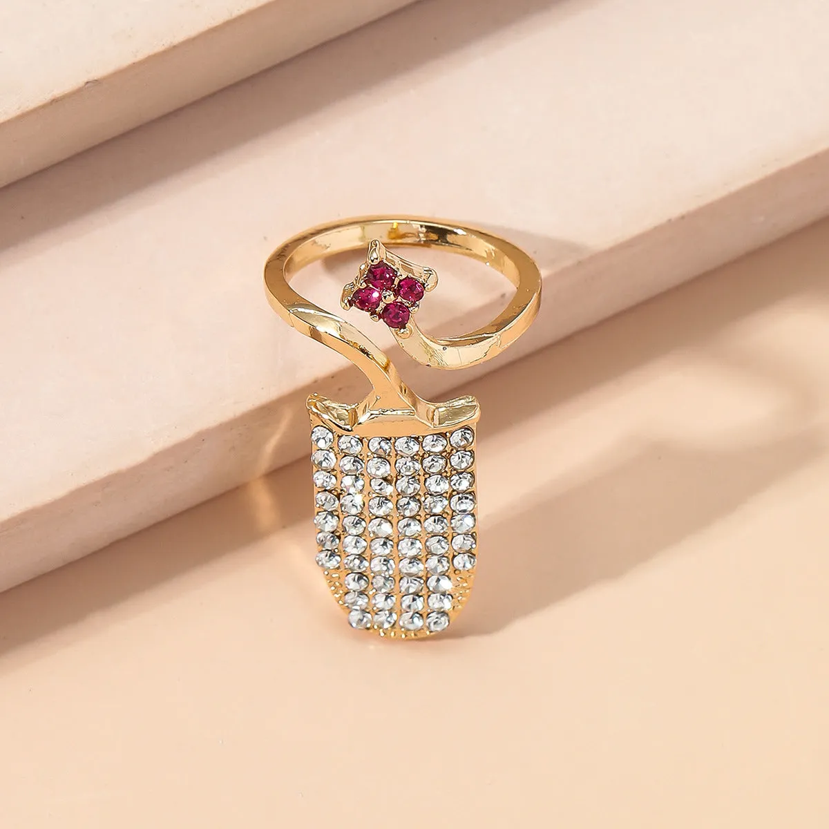 Cubic Zirconia & 18K Gold-Plated Rhombus Open Midi Ring
