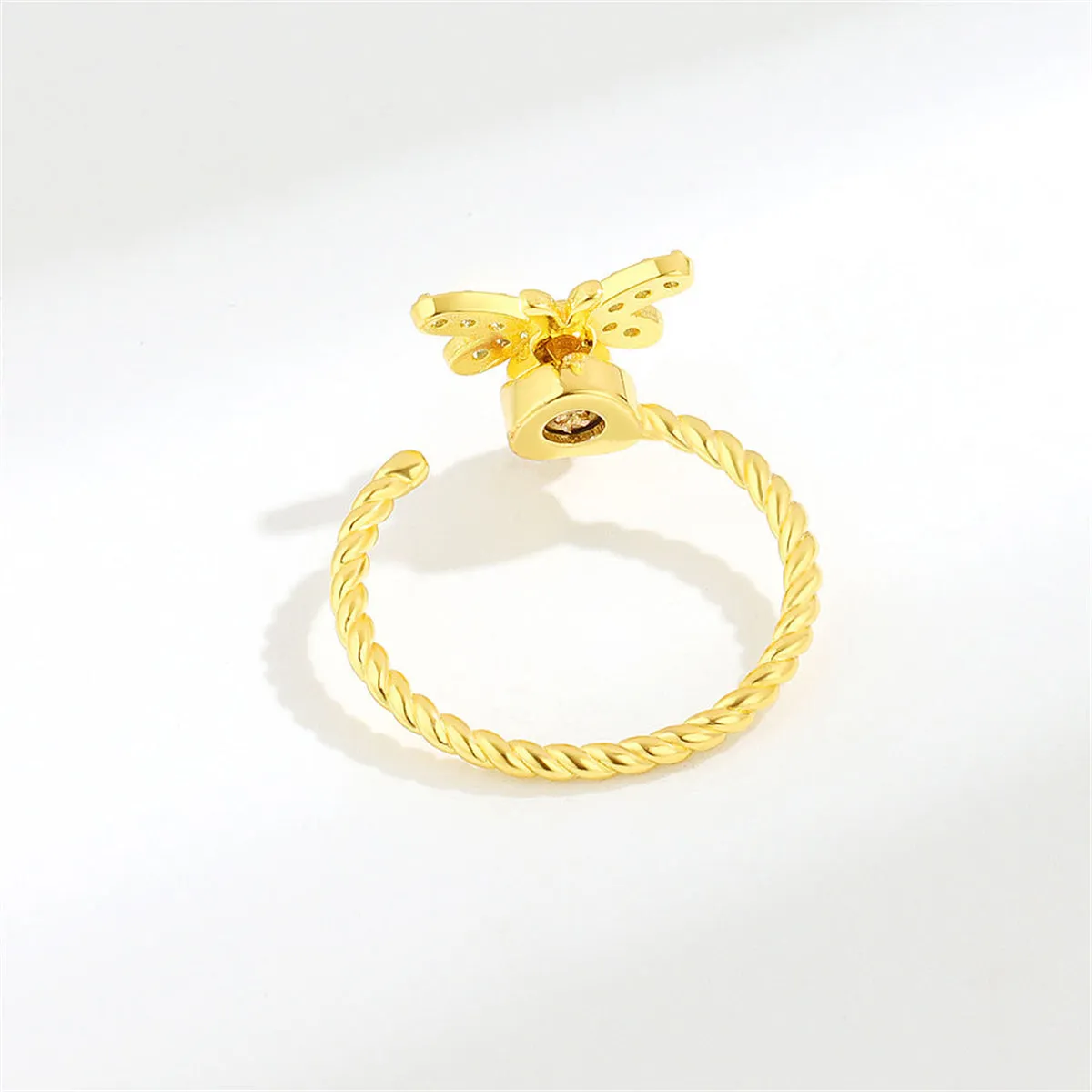 Cubic Zirconia & 18K Gold-Plated Rotating Bee Open Ring