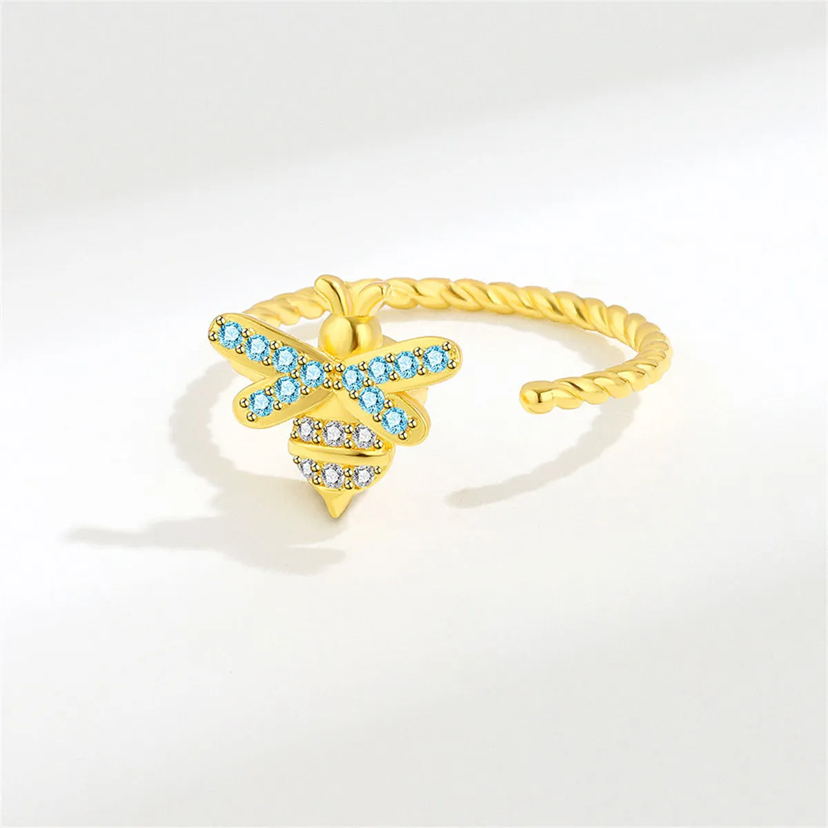 Cubic Zirconia & 18K Gold-Plated Rotating Bee Open Ring
