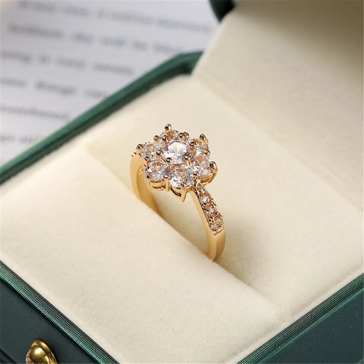 Cubic Zirconia & 18K Gold Plated Sunflower Ring