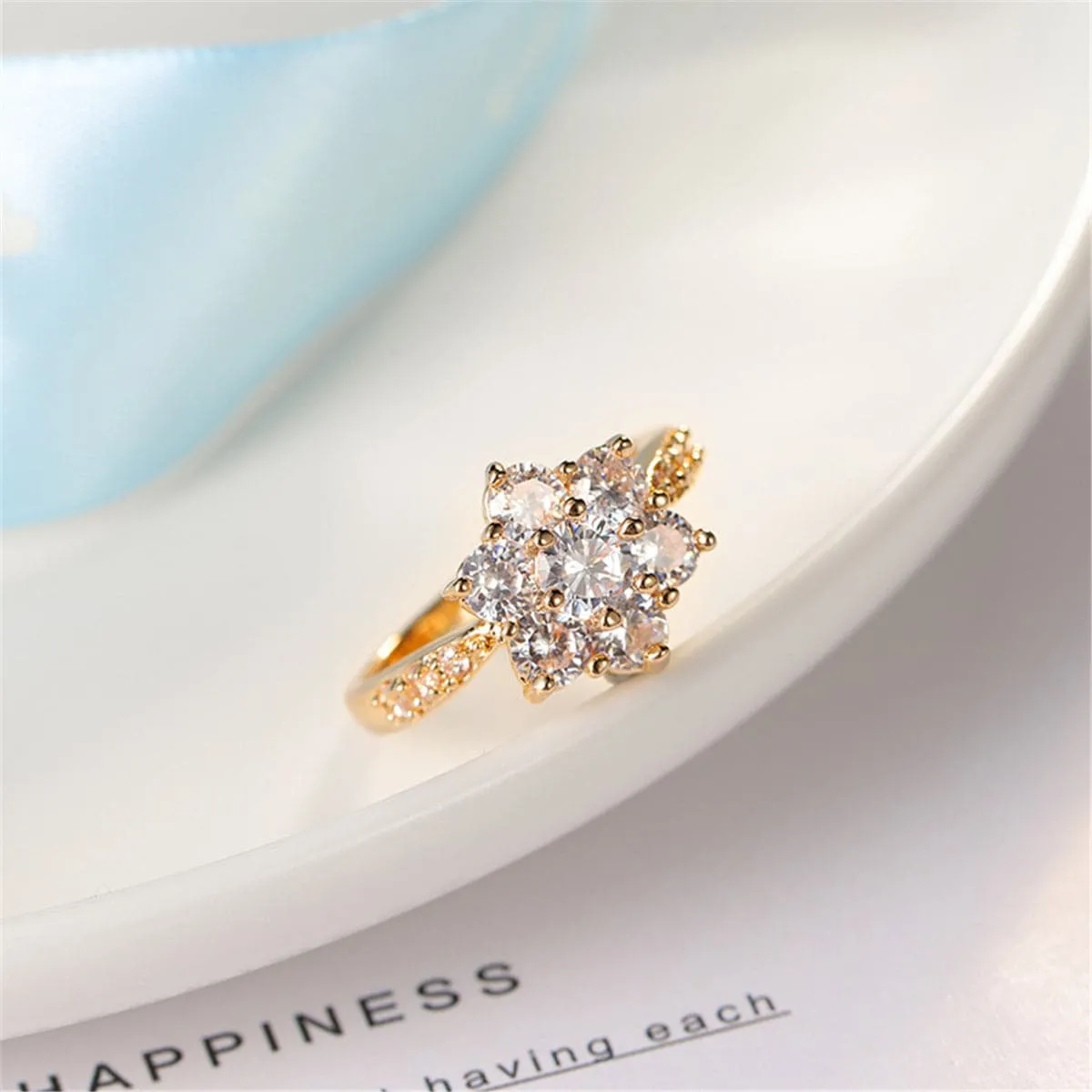 Cubic Zirconia & 18K Gold Plated Sunflower Ring