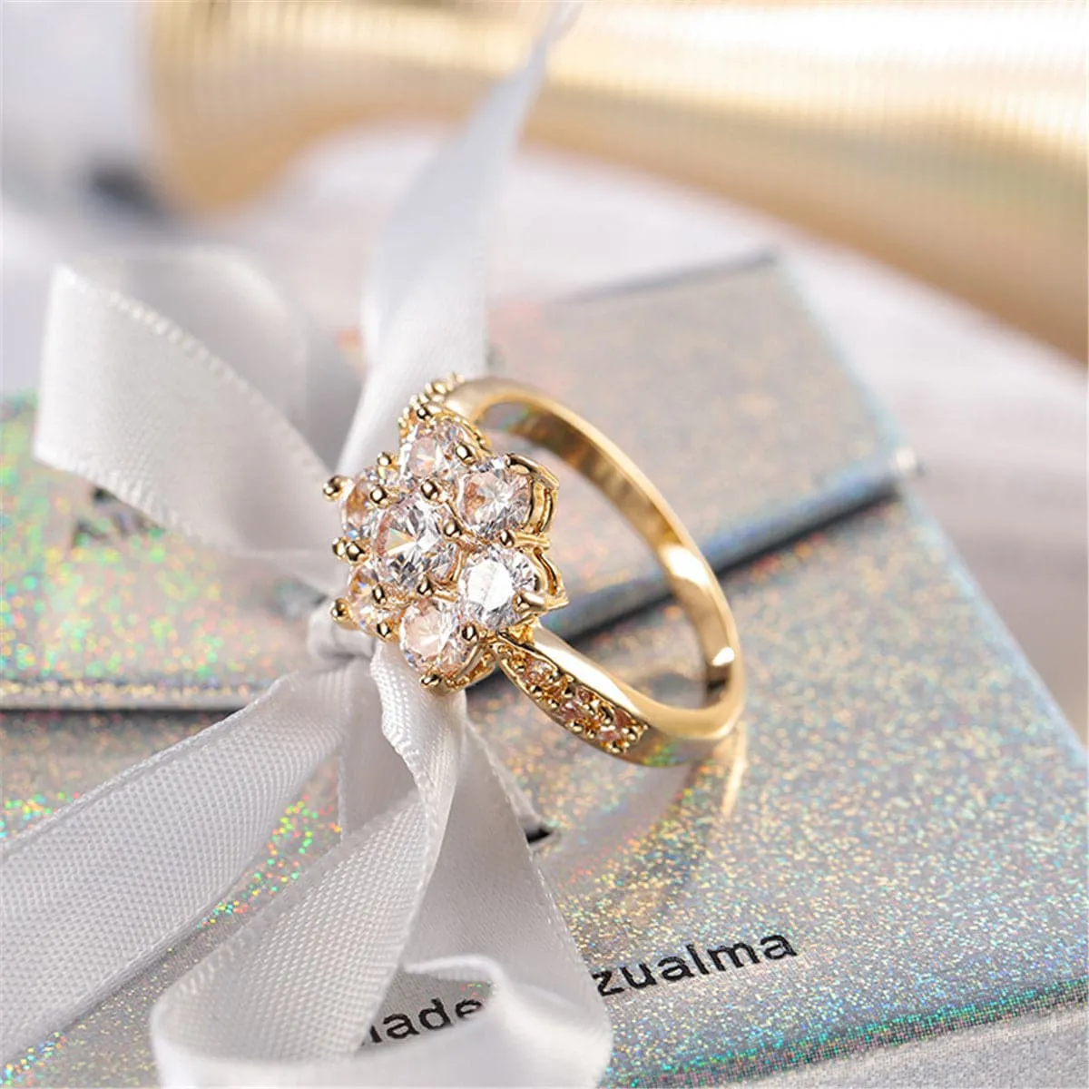 Cubic Zirconia & 18K Gold Plated Sunflower Ring