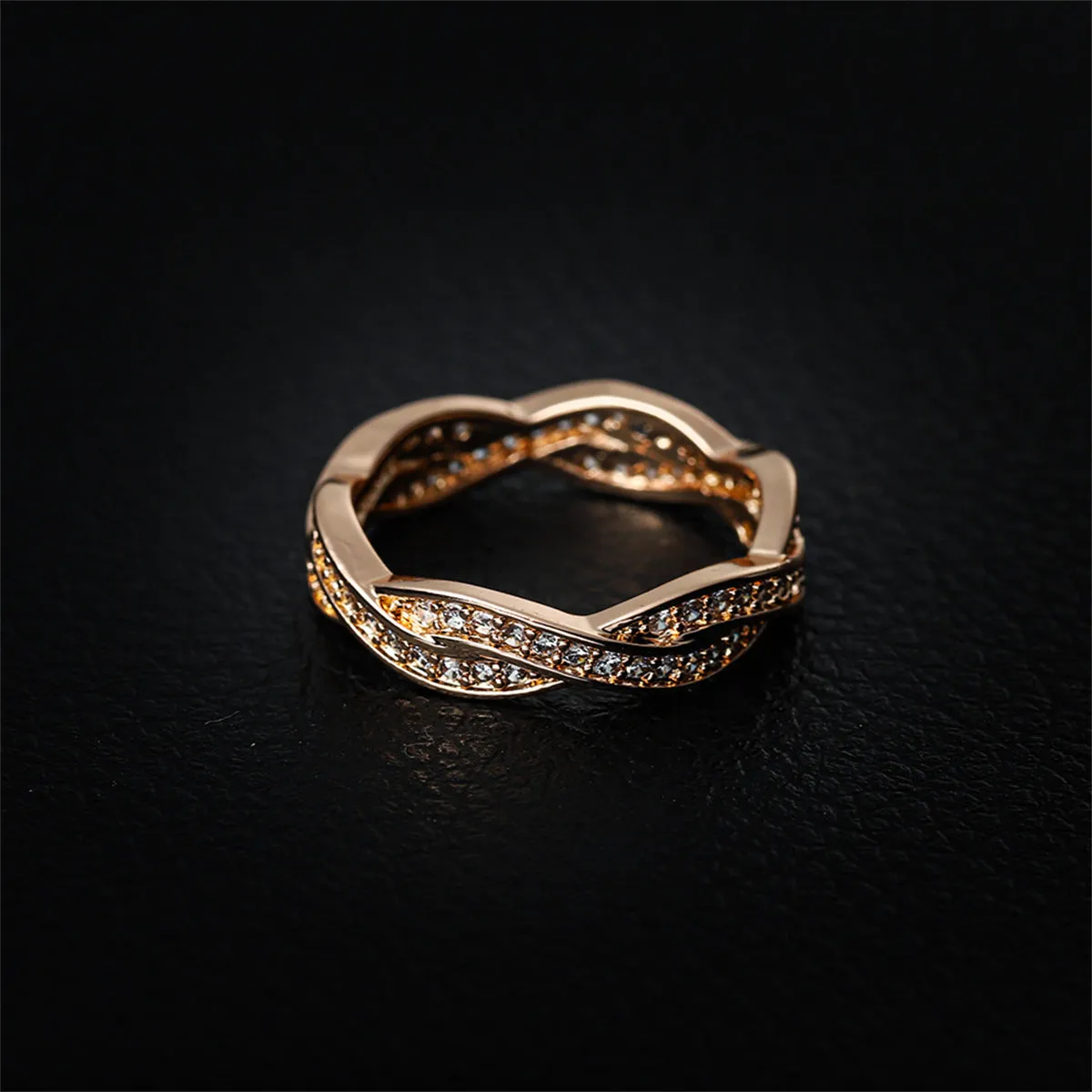 Cubic Zirconia & 18K Rose Gold-Plated Crossing Line Band Ring