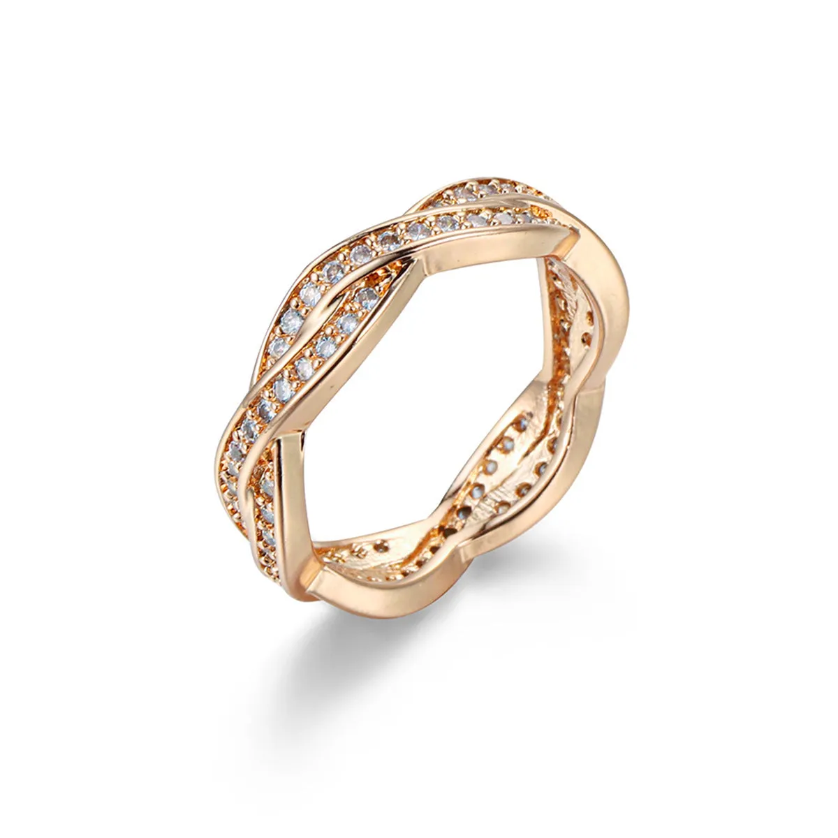 Cubic Zirconia & 18K Rose Gold-Plated Crossing Line Band Ring