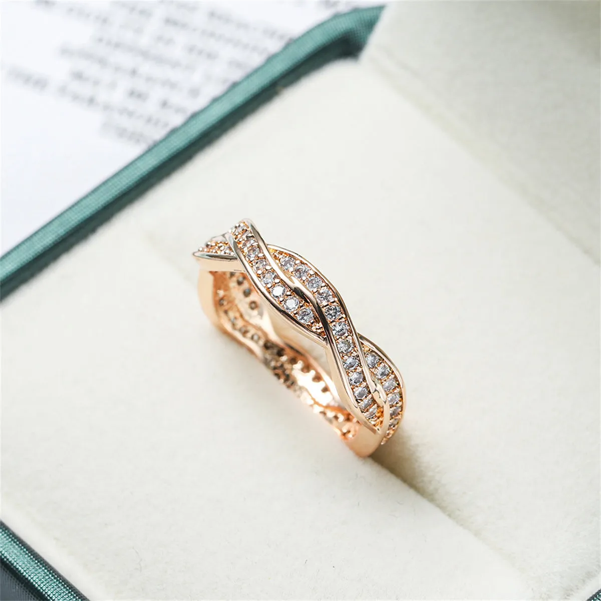 Cubic Zirconia & 18K Rose Gold-Plated Crossing Line Band Ring