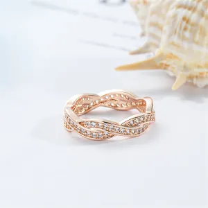 Cubic Zirconia & 18K Rose Gold-Plated Crossing Line Band Ring