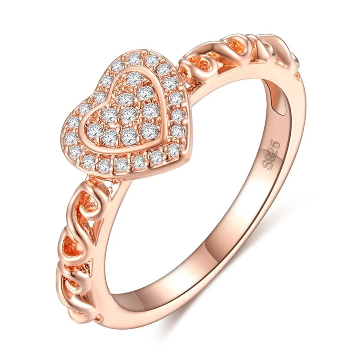 Cubic Zirconia & 18K Rose Gold-Plated Heart Ring