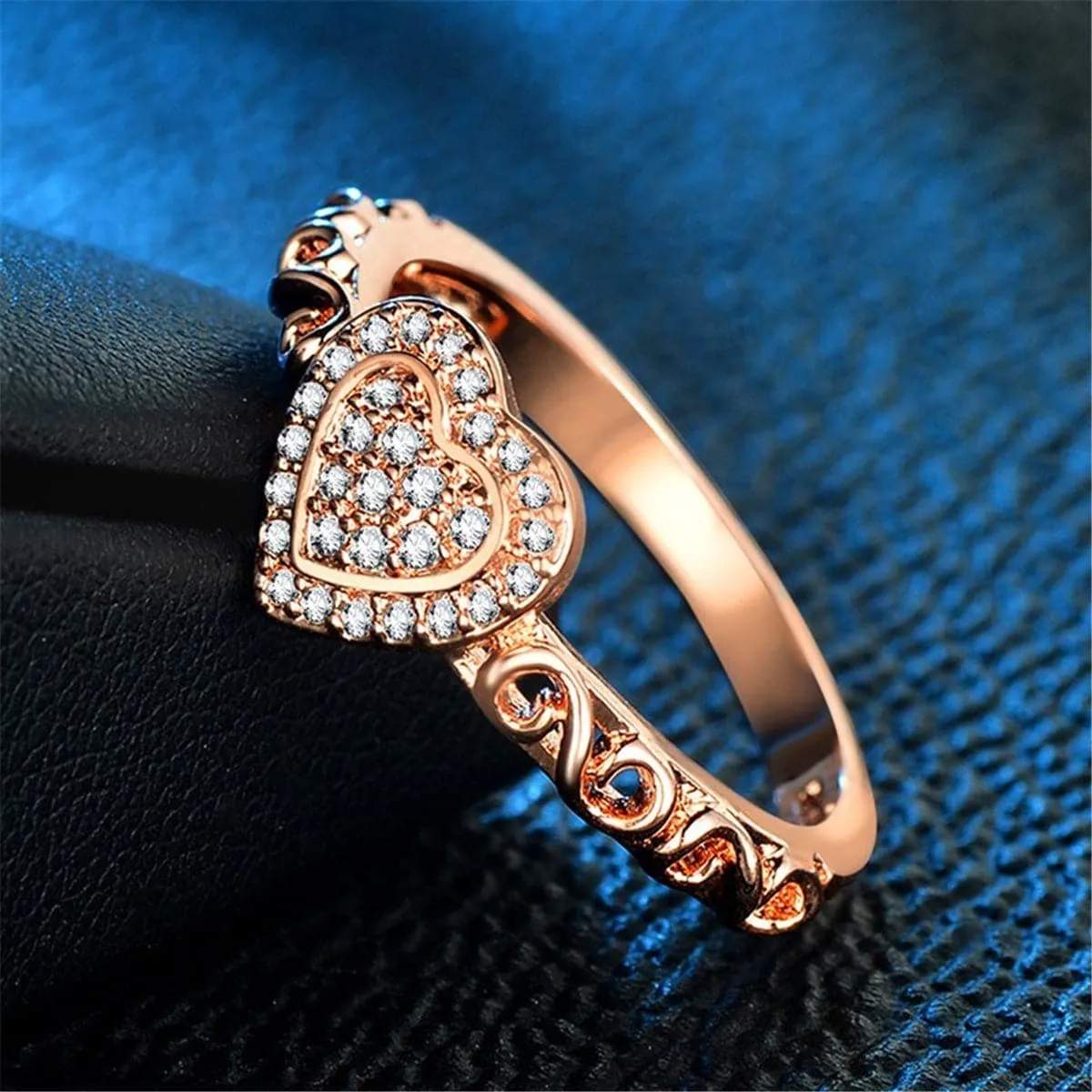 Cubic Zirconia & 18K Rose Gold-Plated Heart Ring