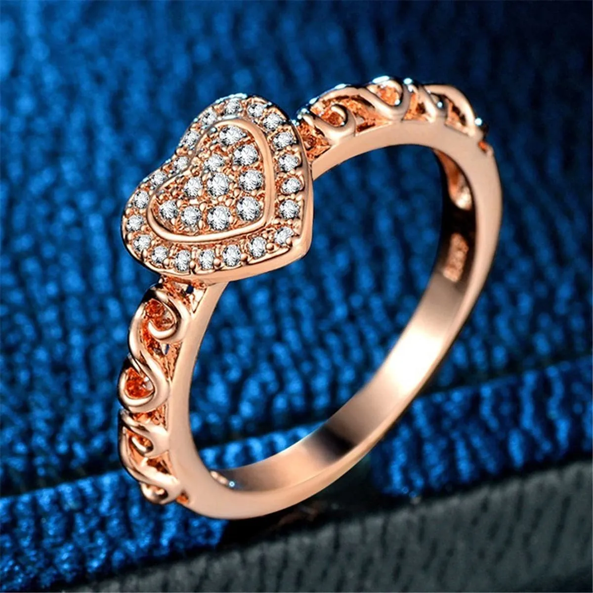 Cubic Zirconia & 18K Rose Gold-Plated Heart Ring
