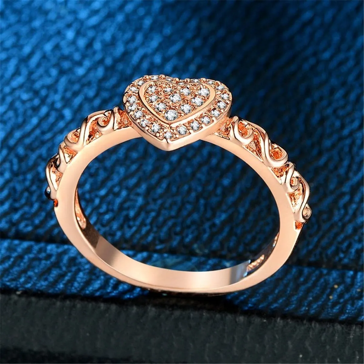 Cubic Zirconia & 18K Rose Gold-Plated Heart Ring