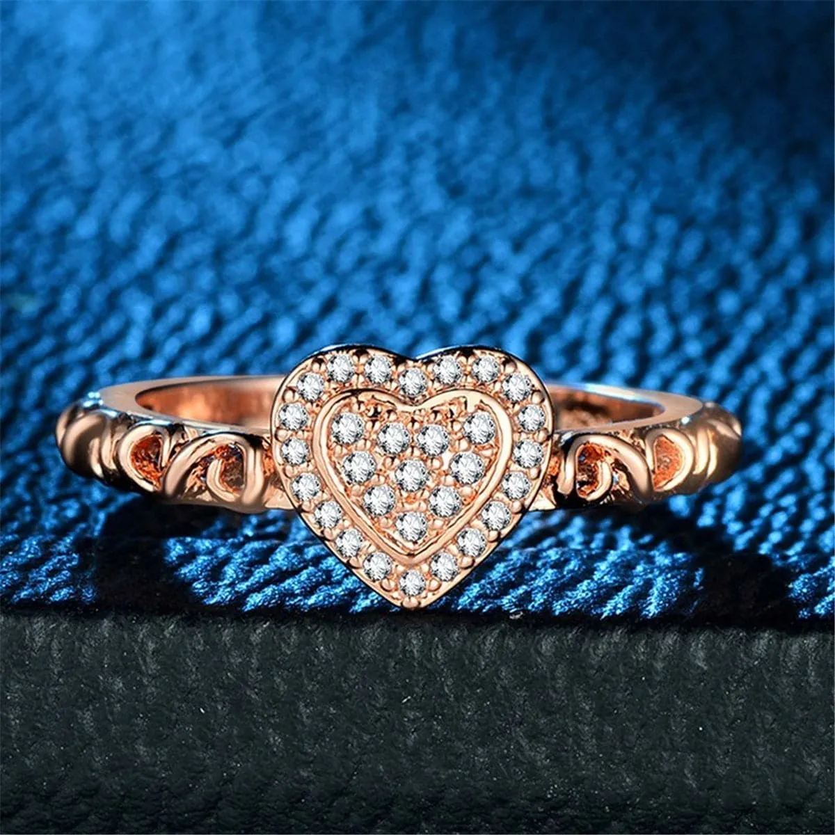 Cubic Zirconia & 18K Rose Gold-Plated Heart Ring