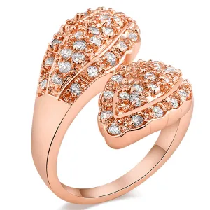 Cubic Zirconia & 18K Rose Gold-Plated Pavé Flower Petal Ring